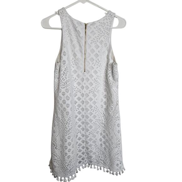 Lilly Pulitzer Marquette Shift Dress White Lace Tassel Hem Resort Timeless Sz M - Picture 10 of 10